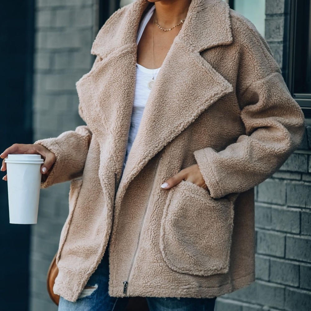 Vici Dolls City Scene Pocketed Teddy Coat